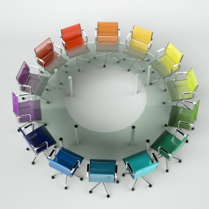 Bürodesign - Konferenztisch bunt
